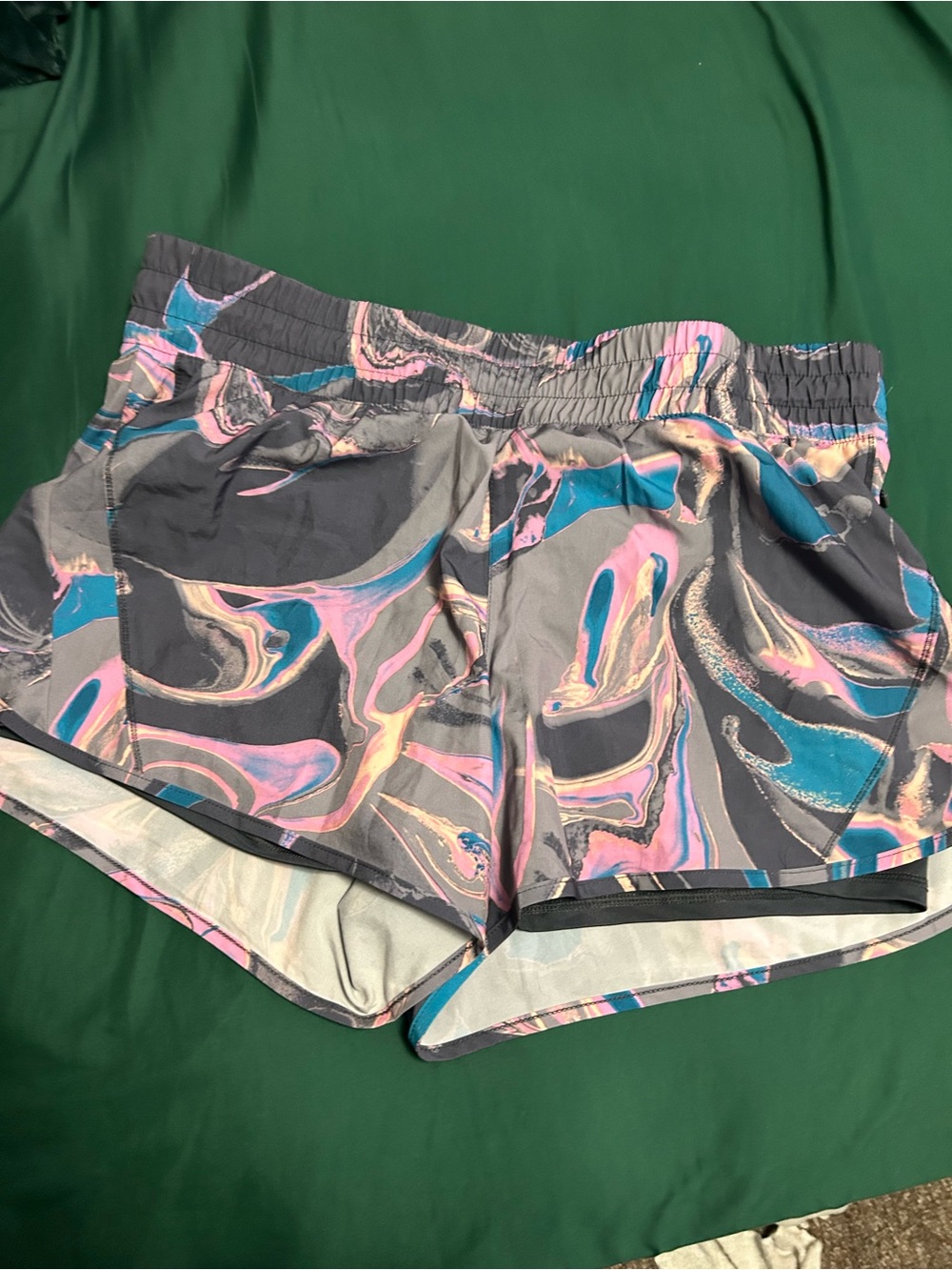 Avia Women’s Athletic Shorts — Gray with Pink & Teal Marble Swirl